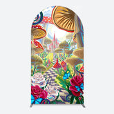 Aperturee - Aperturee Floral Mushroom Wonderland Birthday Arch Backdrop